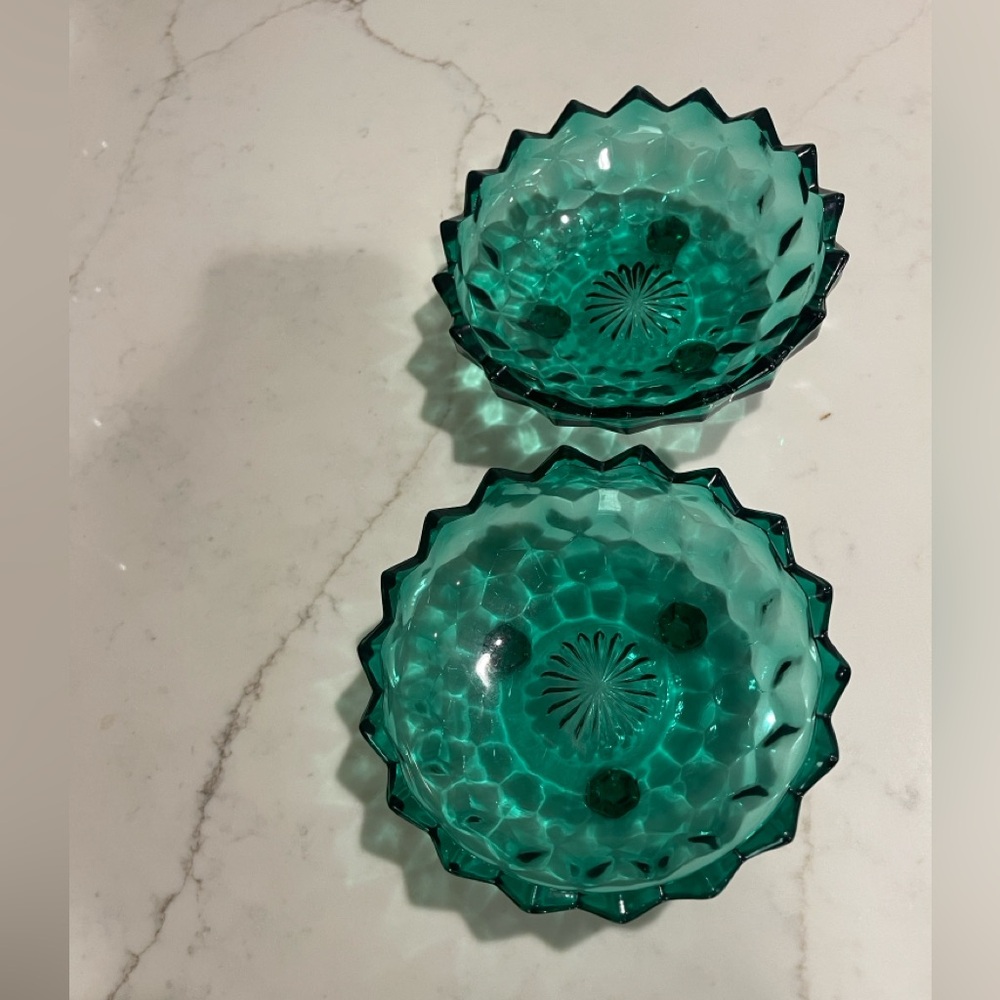 Pair of Indiana Whitehall Teal green candy dish/ashtrays